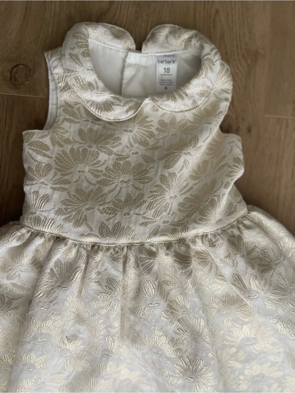 Carter's Ivory and Gold Floral Dress with Peter Pan Collar (18 months)
